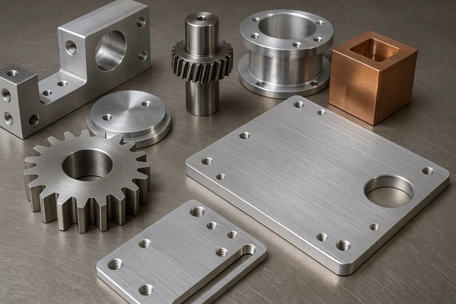 High-precision CNC machined parts in aluminum, stainless steel, titanium, and copper for aerospace and industrial applications