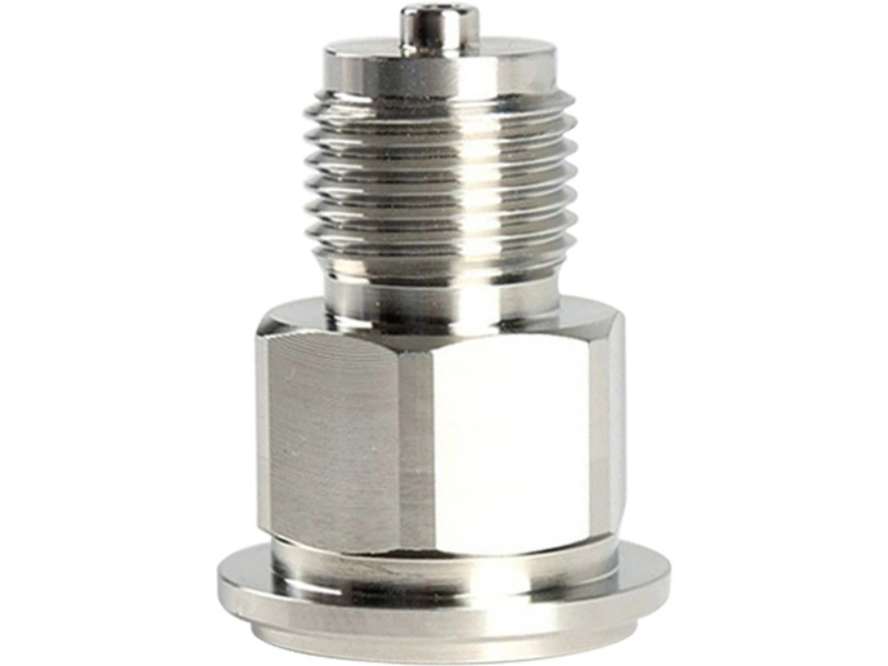 Polished stainless steel 316 hex threaded fitting — CNC turning service