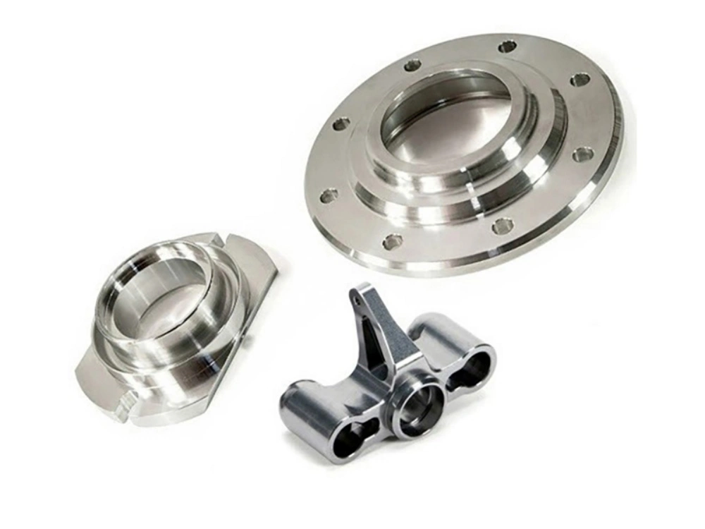 Passivated stainless steel CNC turned flange and custom parts set