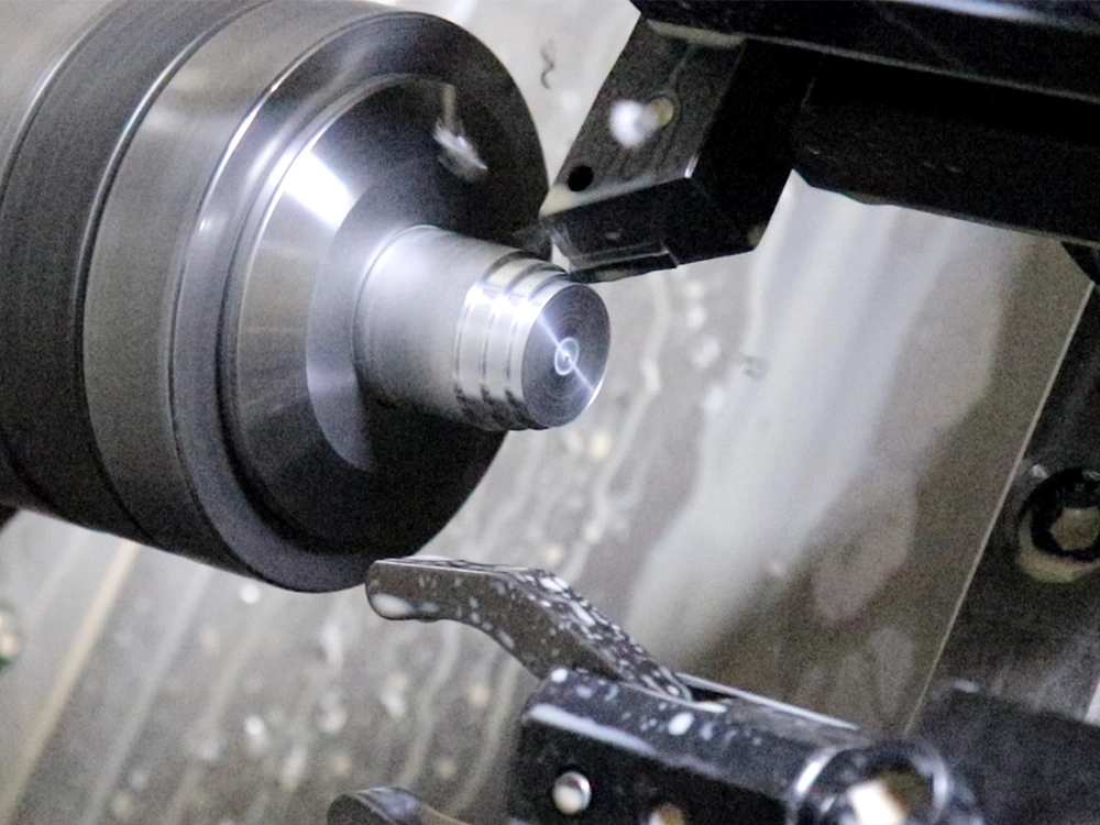 CNC turning operation on CK46 lathe for subtractive manufacturing of aerospace components, delivering tight tolerances (±0.005mm) on Ø280x420mm spindles.