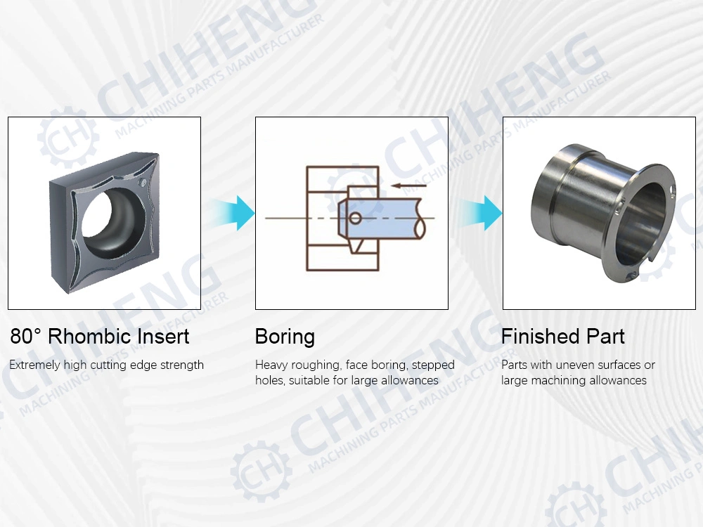 Rhombic insert for boring operations with diagram and finished cylindrical housing