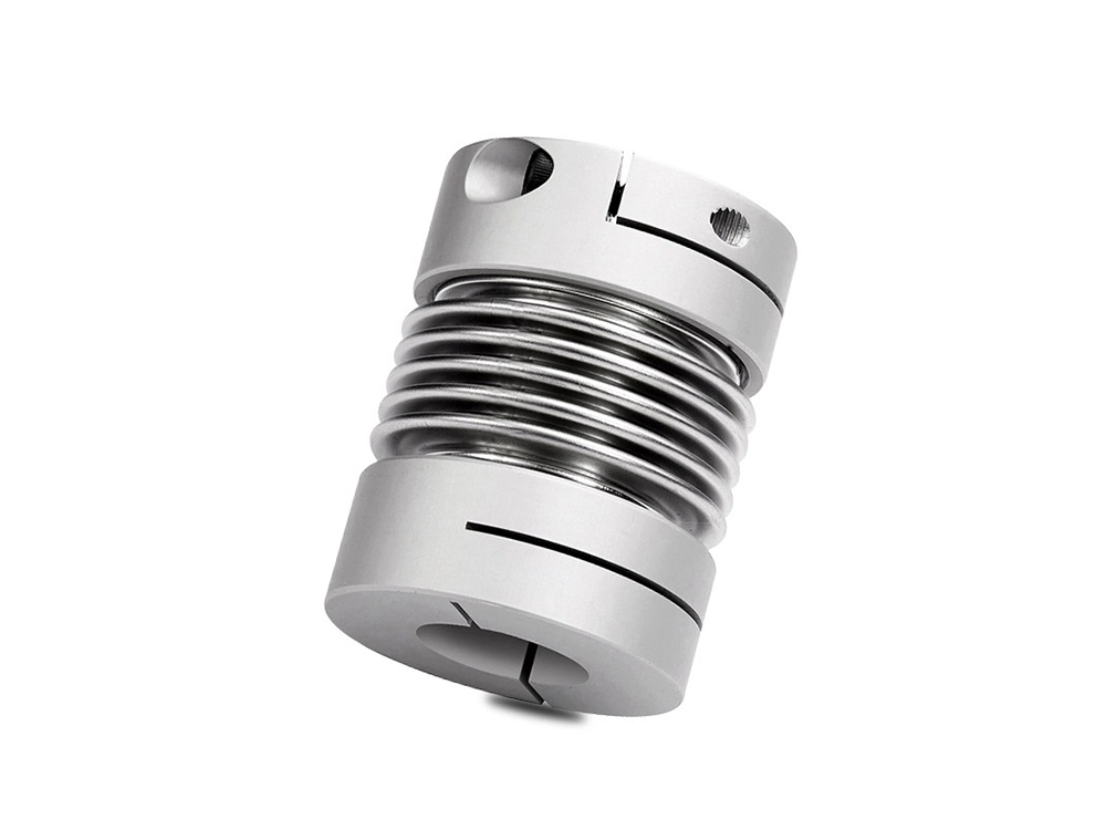 Bellows coupling with stainless steel bellows for zero-backlash servo shaft connection