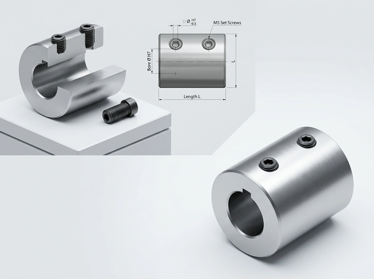 precision machined sleeve muff coupling keyway one-piece stainless steel