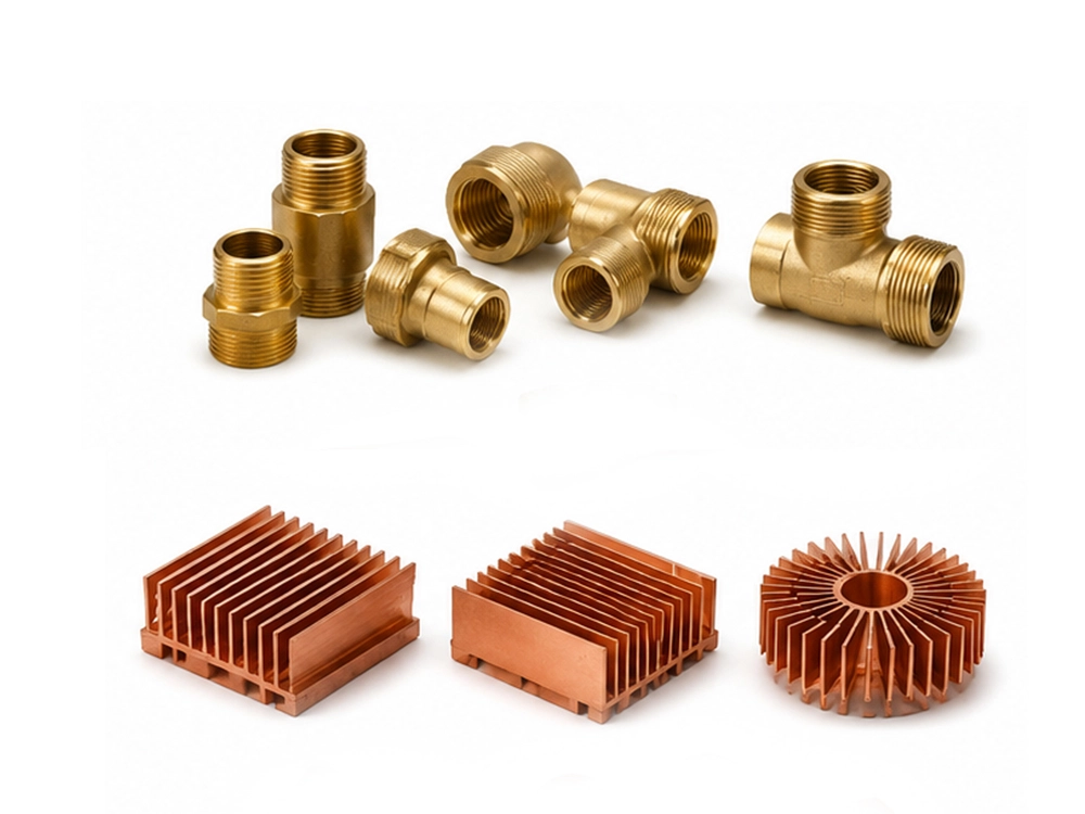 Brass pipe fittings and copper heatsink CNC machined parts