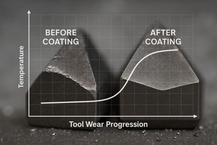 Comparative chart of tool wear in high-temperature CNC operations, demonstrating the role of coatings