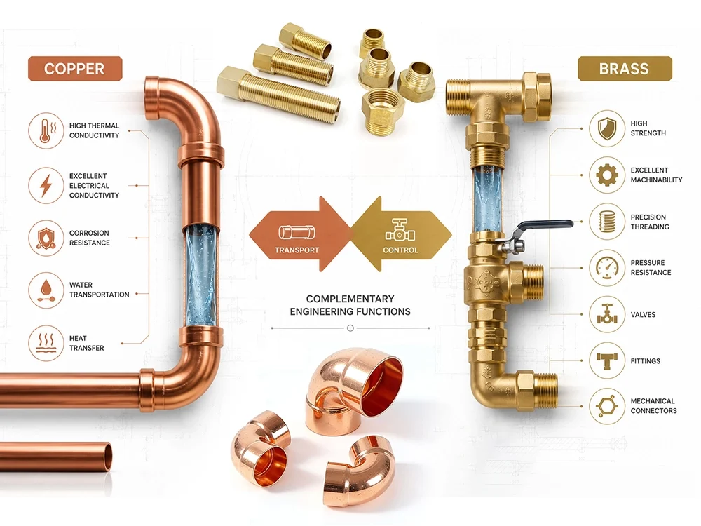 Brass valves and copper pipes used together in a commercial plumbing system